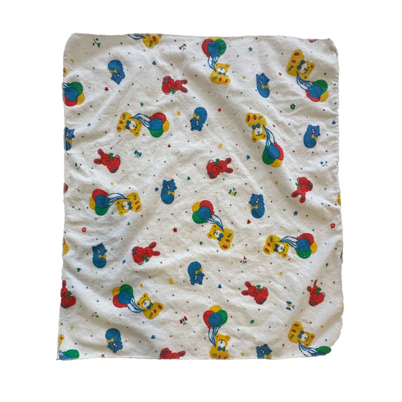 Riegel Bear Balloon Bunny Star Yellow Red Blue Green Baby Receiving Blanket Vtg - Picture 1 of 5